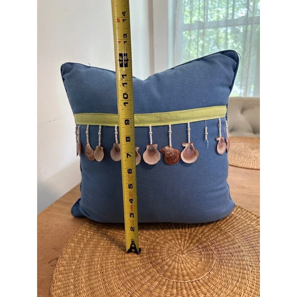11” Blue Seashell Throw Pillow